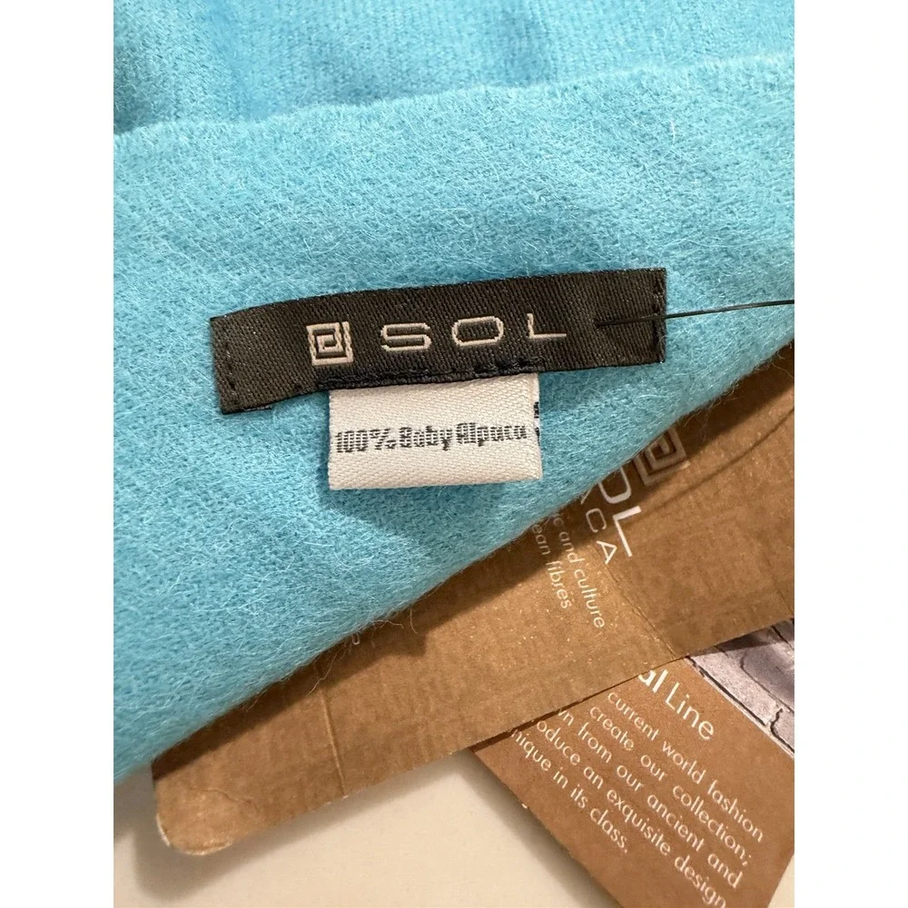 Sol 100% Baby Alpaca Fringe Brushed Scarf Turquoise NWT!